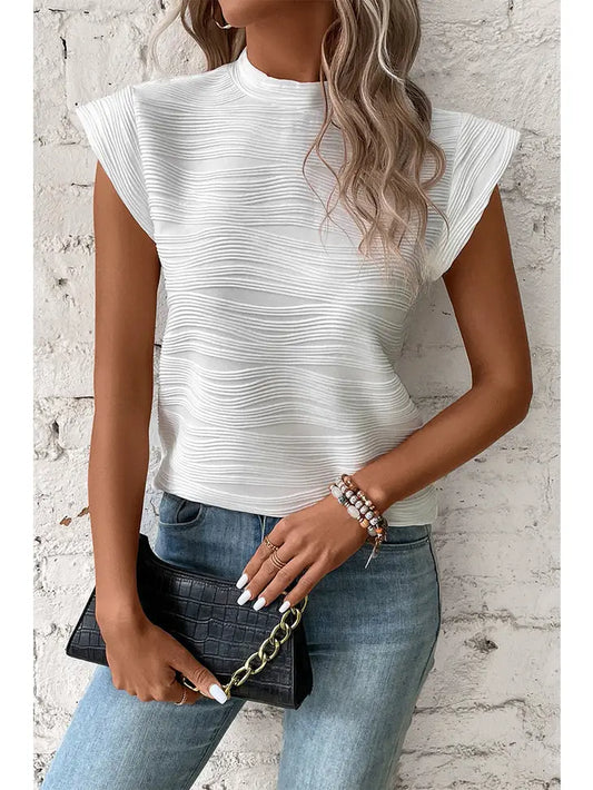 Wavy Textured Mock Neck Top