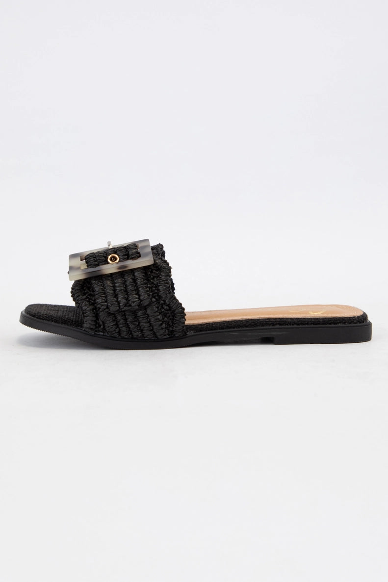 Tortoise Buckle Raffia Sandals