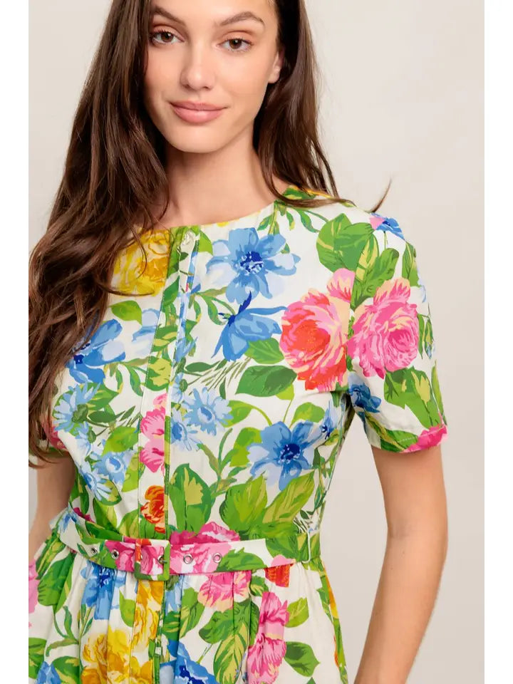 Floral Woven Mini Shift Dress - The Season Boutique