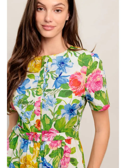 Floral Woven Mini Shift Dress - The Season Boutique