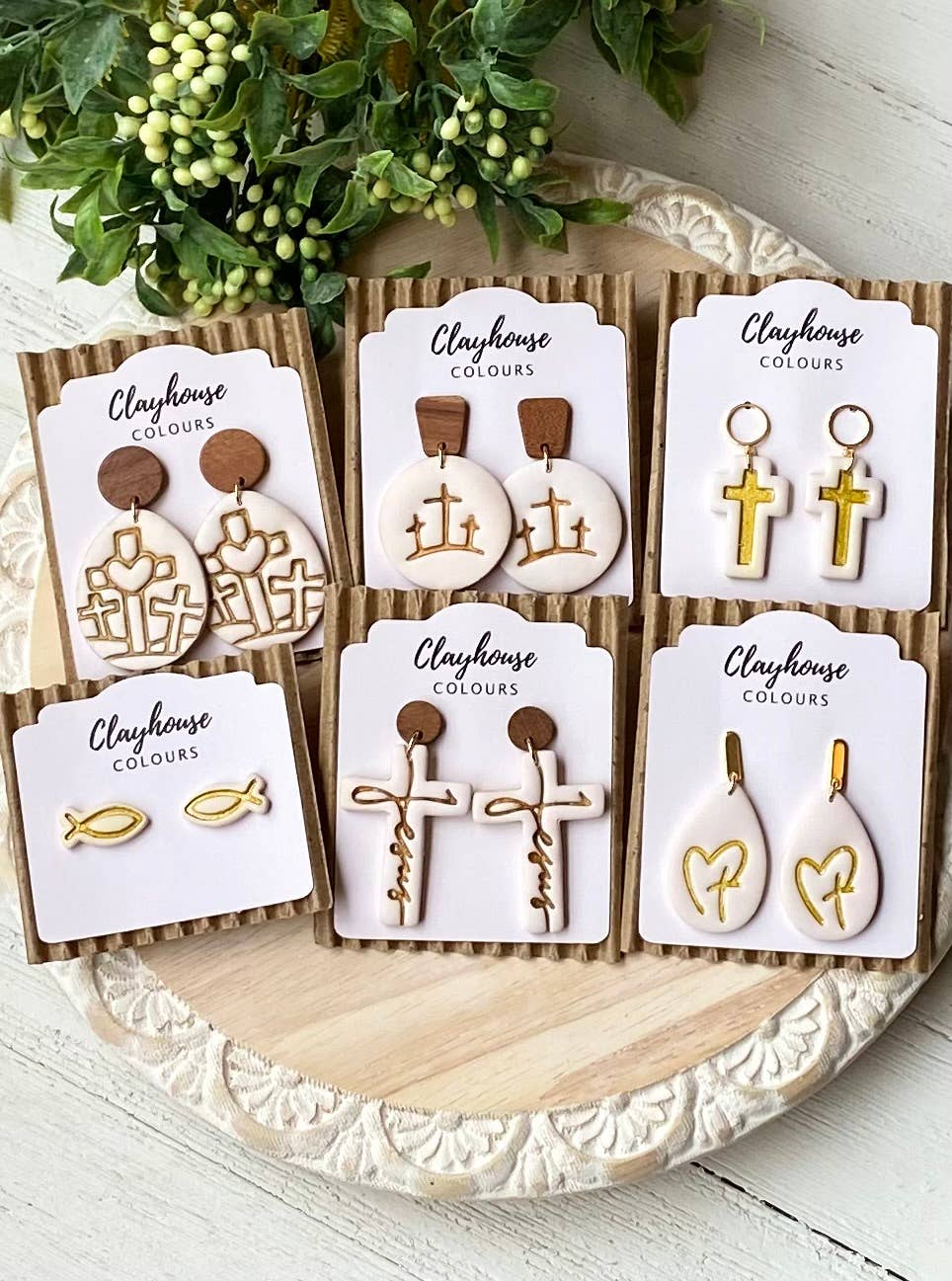 Religious Earrings : Circle Post with Cross