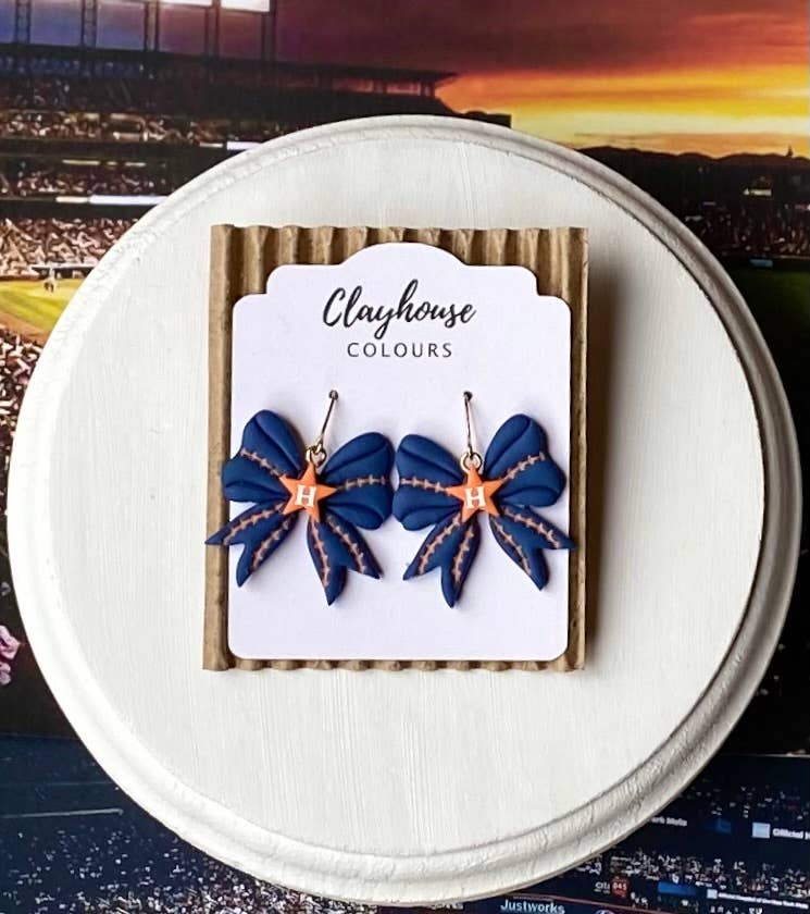 Astros Baseball Earrings : Triple Heart Dangles