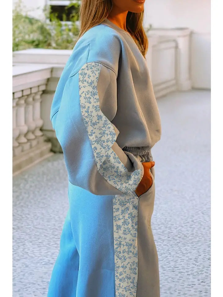 Floral Patchwork Pullover and Sweatpants Lounge Set