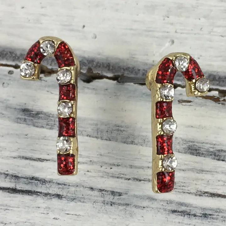 Stone Candy Cane Post Earrings