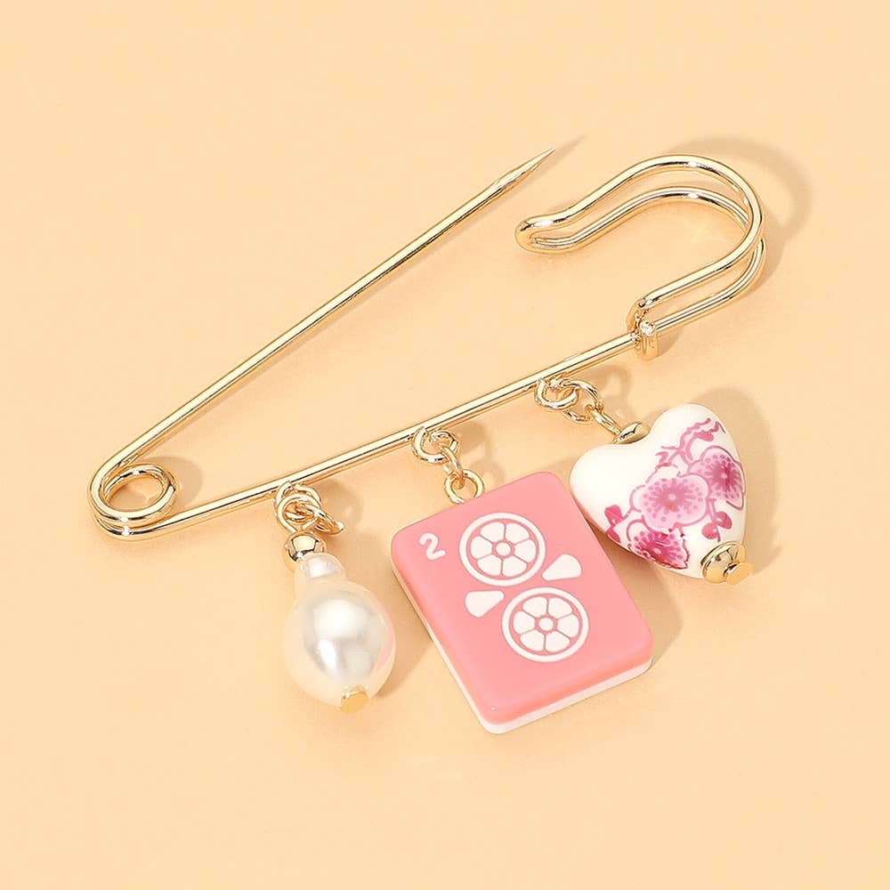 Mahjong Tile Charm Drop Safety Pin - The Season Boutique