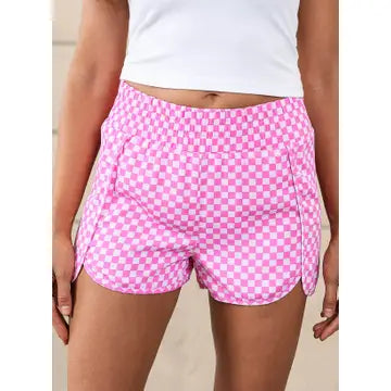 Checked Plaid High Waist Athletic Shorts