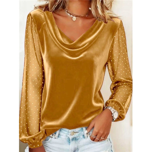 V-Neck Mesh Rhinestone Long Sleeve