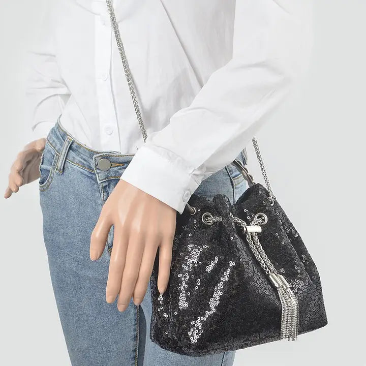 Sequins Bucket Bag W/Stone Handle