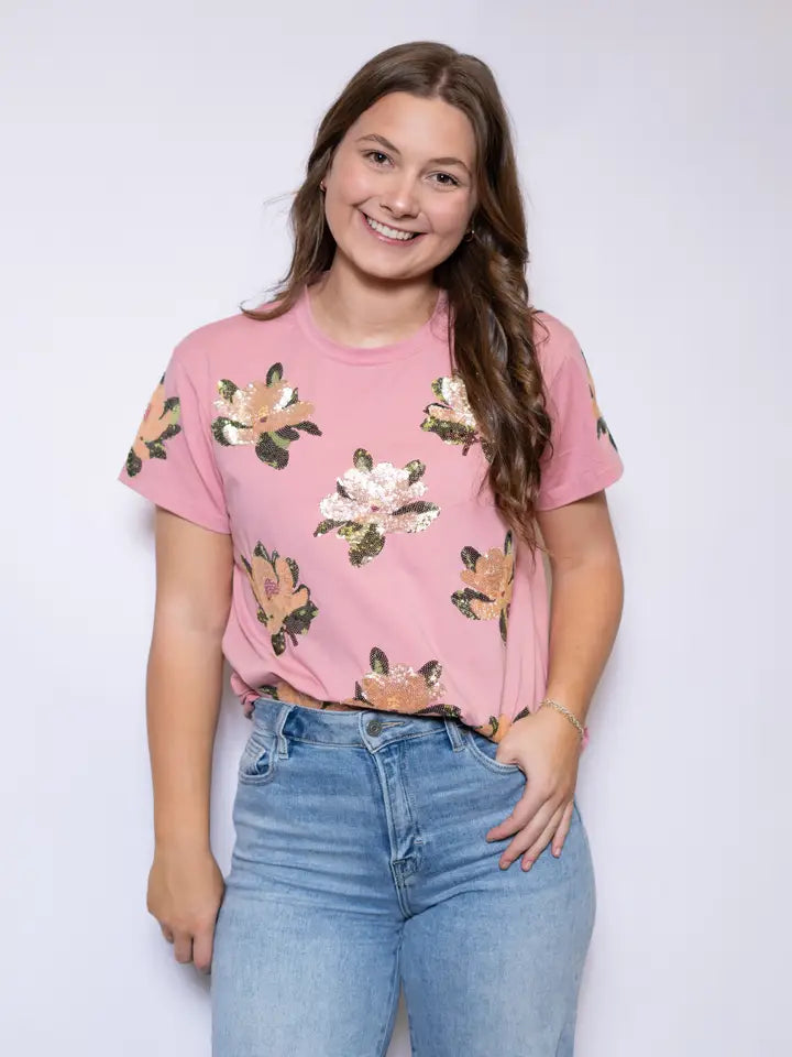 Dusty Rose Magnolia Sequin Tee