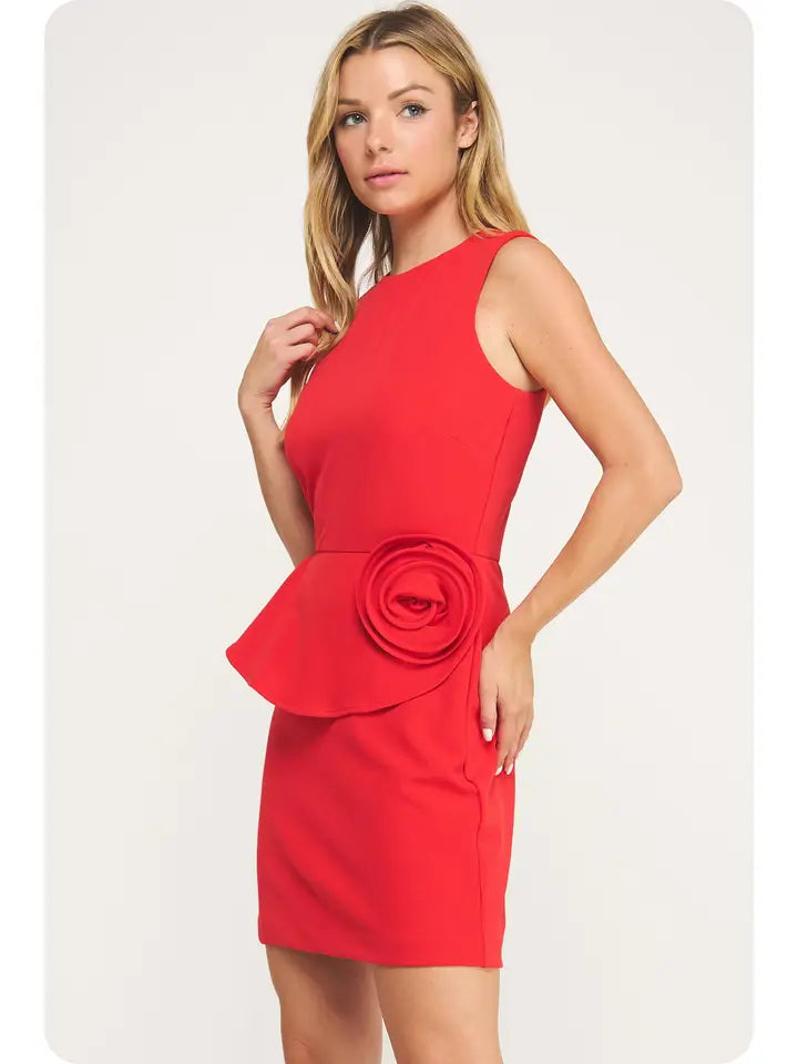 Rosette Stretch Peplum Mini Dress