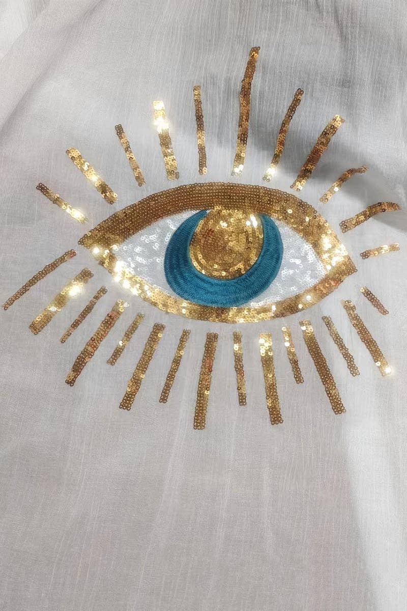 Eye Embellished Casual Blouse: WHITE