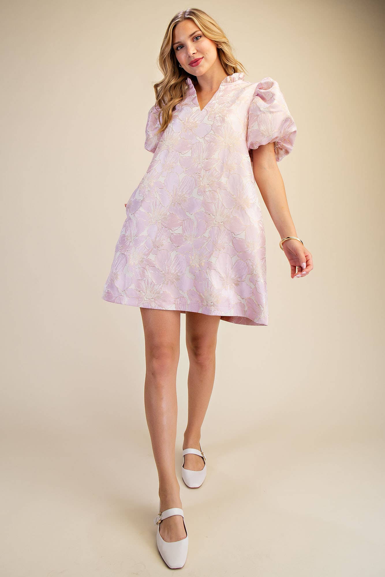 Ruffle V-Neck Puff Sleeve Mini Dress Sage