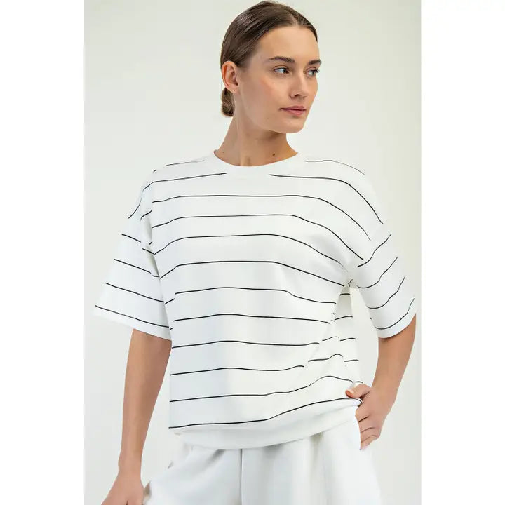 Modal Scuba Stripe Basic Short Sleeve Top