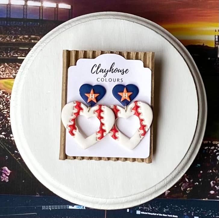 Astros Baseball Earrings : Triple Heart Dangles