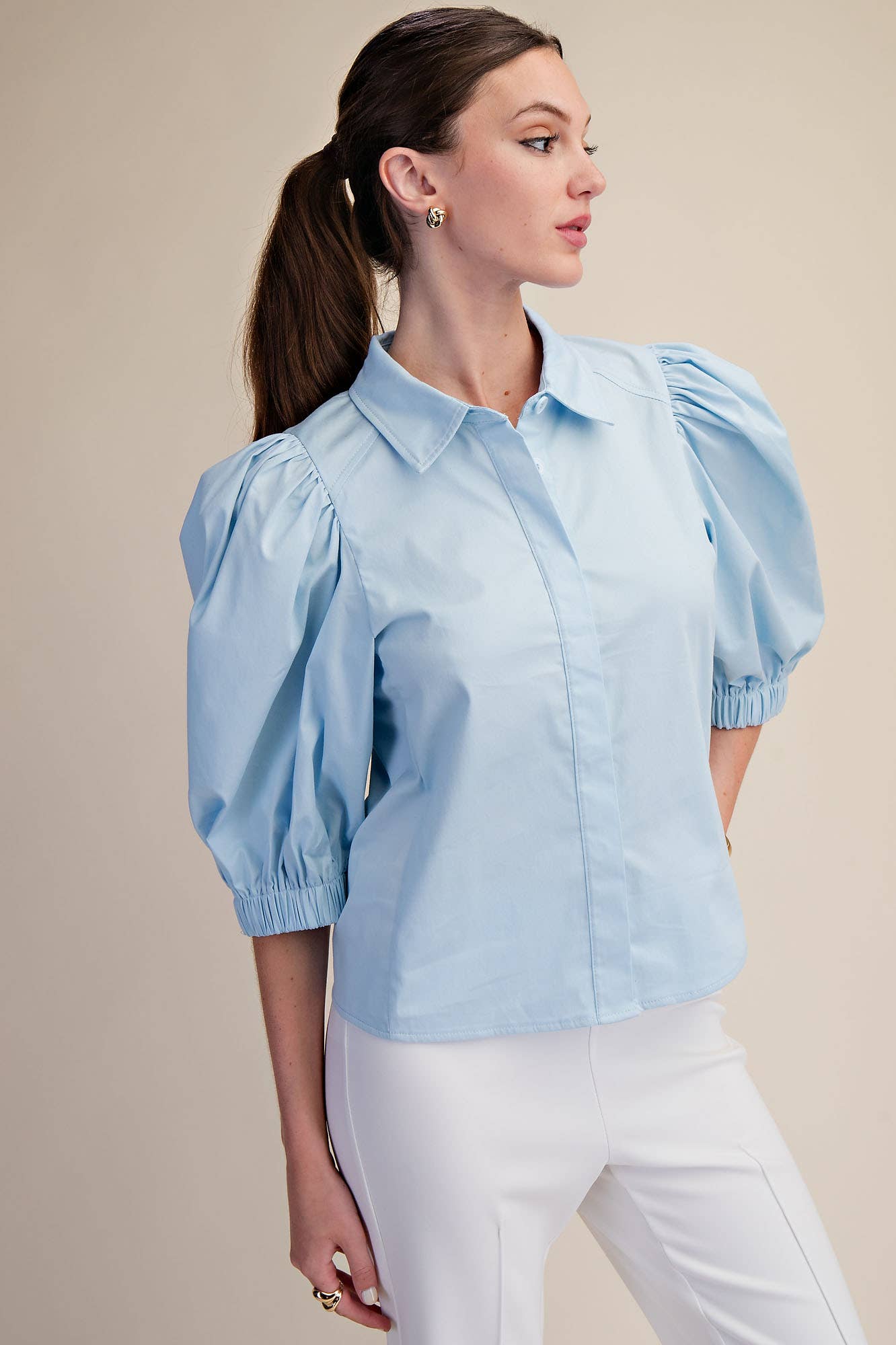 Puff Sleeve Button Down Top