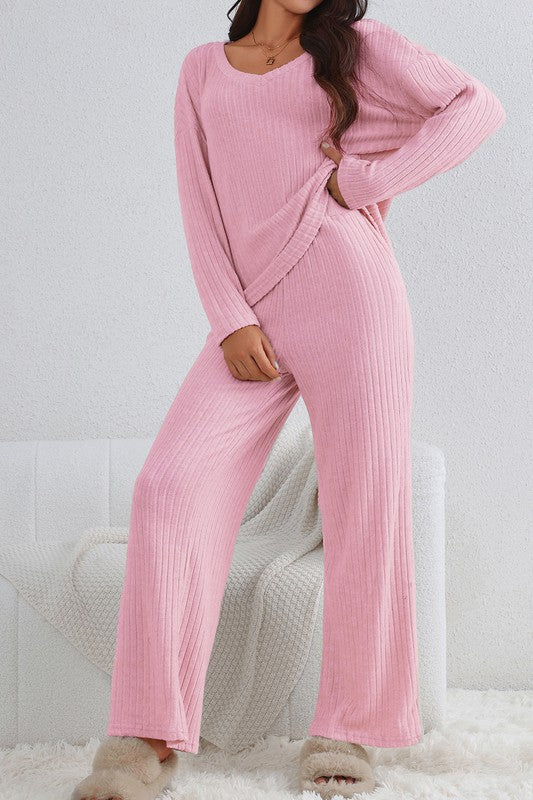 Ribbed Knit Two-Piece Lounge Set