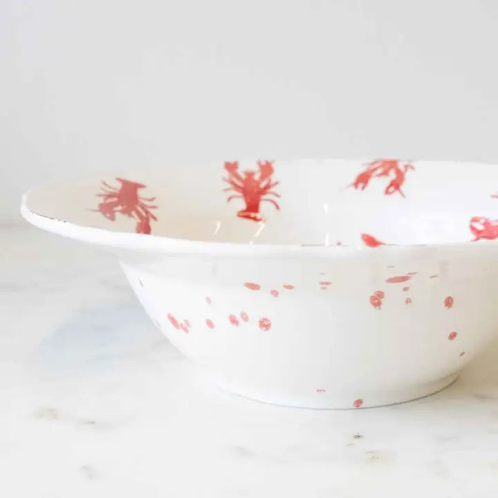 Watercolor Crawfish Serving Bowl White/Red 12x12x3.5