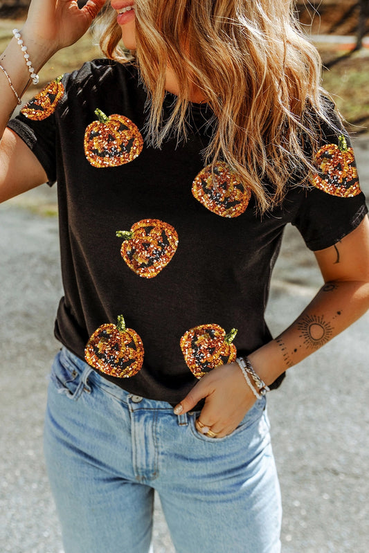 Sequin Pumpkin Face Shirt