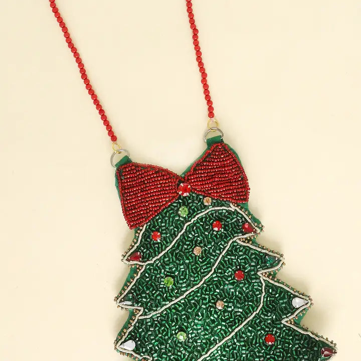 Christmas Tree Crystal Bead Embellished Bag