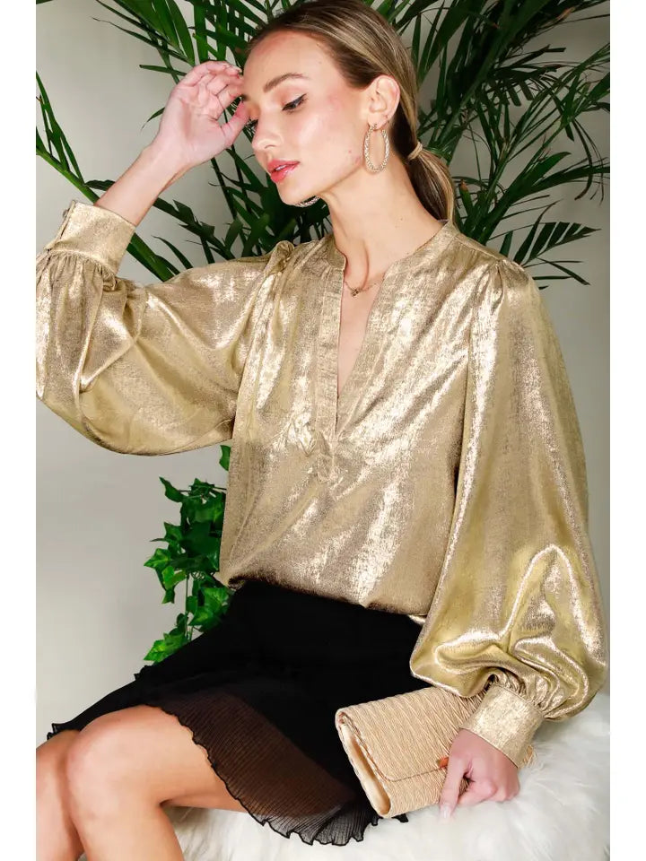 Gold Metallic Blouse Top