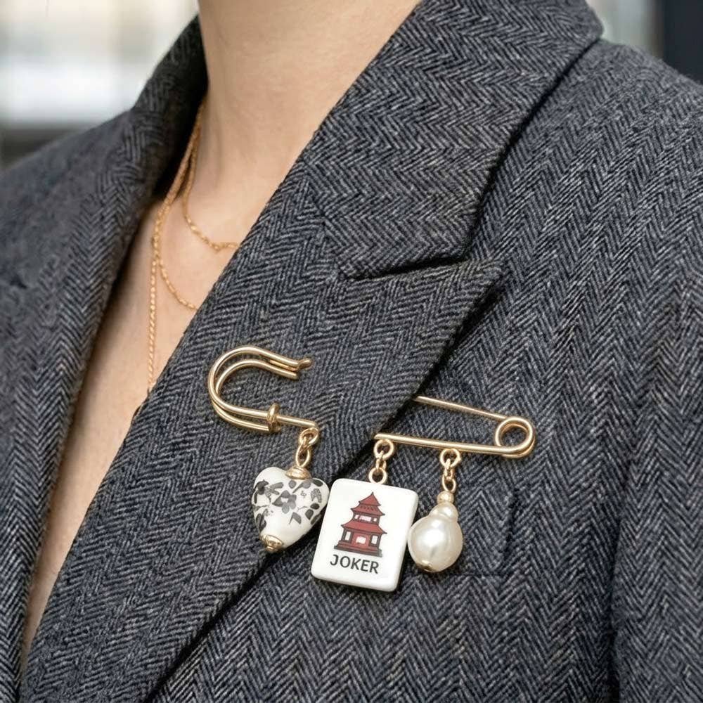 Mahjong Tile Charm Drop Safety Pin - The Season Boutique