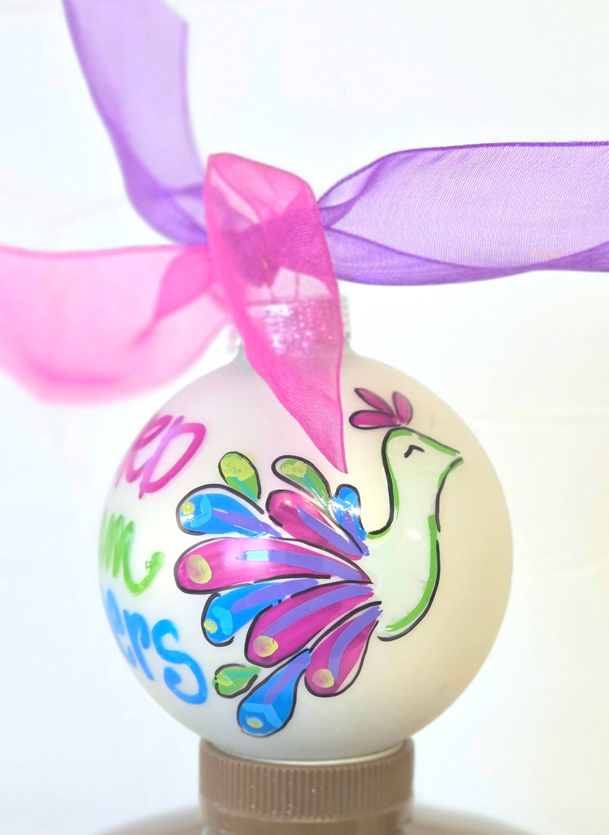 BIrd Mahjong hand painted glass ornament: Coordinating Bow / Clear box / Small