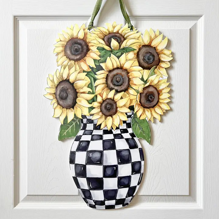 Sunflower Check Vase Door Hanger-Checkered Trend Floral