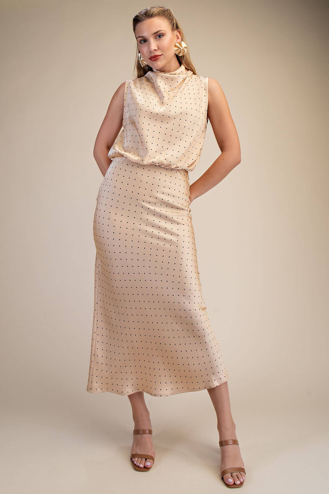 High Neck Sleeveless Polka Dot Top
