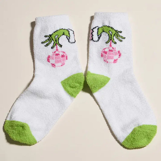4Pairs Green Monster Grinch Christmas Bundle Gift Socks Set