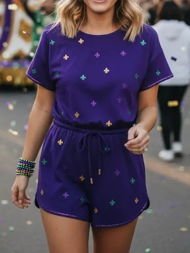 Mardi Gras Embroidered Fleur De Lis Romper