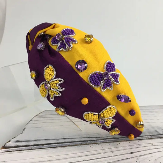 Purple and Gold Bow Headband