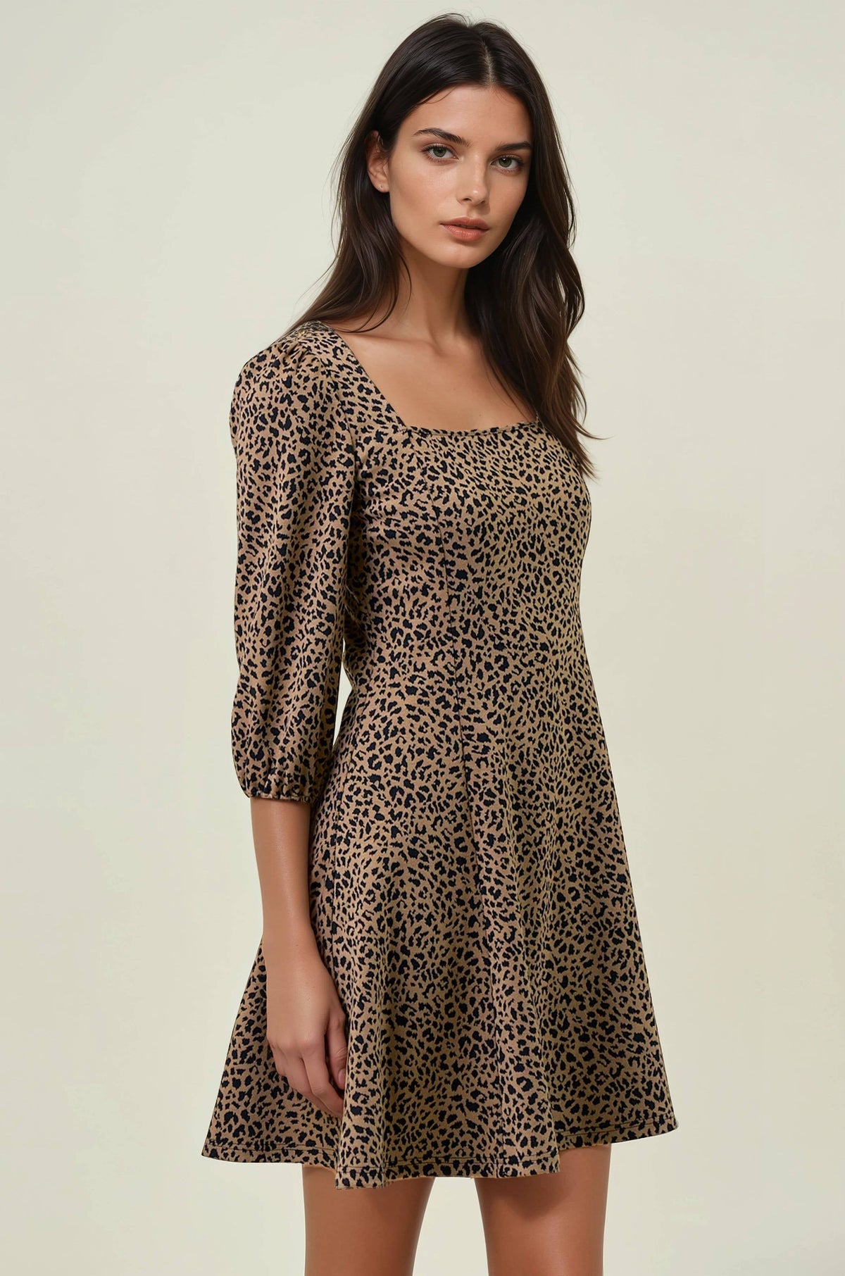 ANIMAL PRINT KNIT SQUARE NECK MINI DRESS