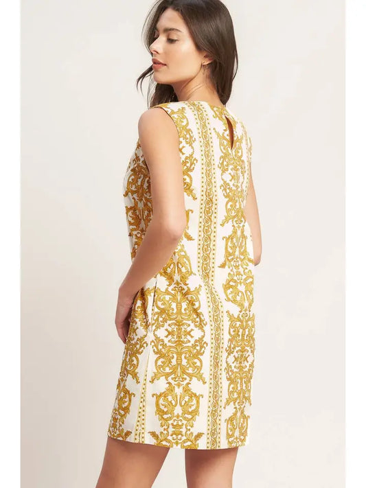A Printed Woven Mini Shift Dress - The Season Boutique