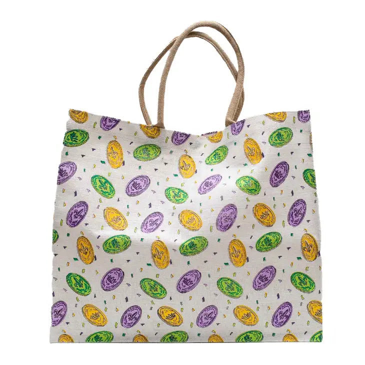 Mardi Gras Doubloon Carryall Tote White