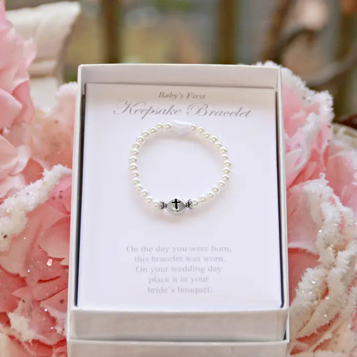 Glass Pearl & Cross Poem Bracelet - The Season Boutique