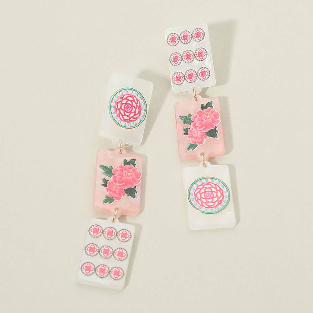 Triple Mahjong Tile Link Drop Earrings