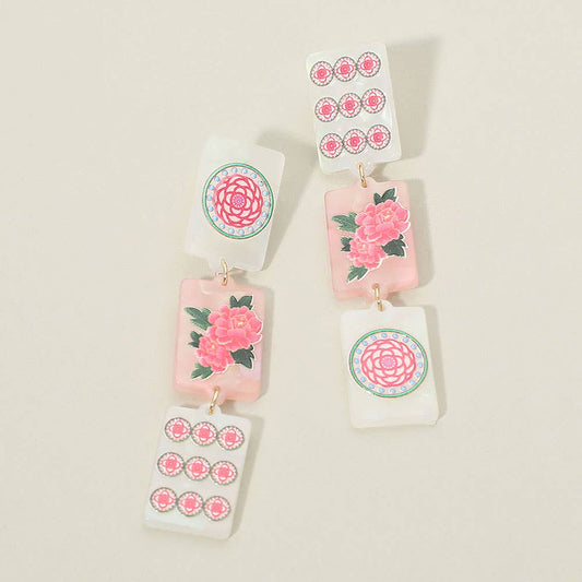 Triple Mahjong Tile Link Drop Earrings - The Season Boutique