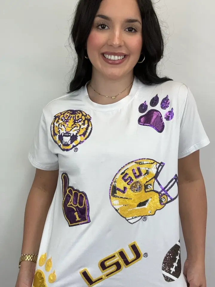 LSU Scattered Logo Sequin Tee