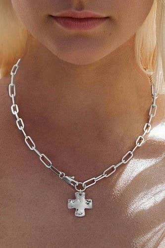 NOTABLE HAMMERED CROSS FRONT TOGGLE NECKLACE - The Season Boutique