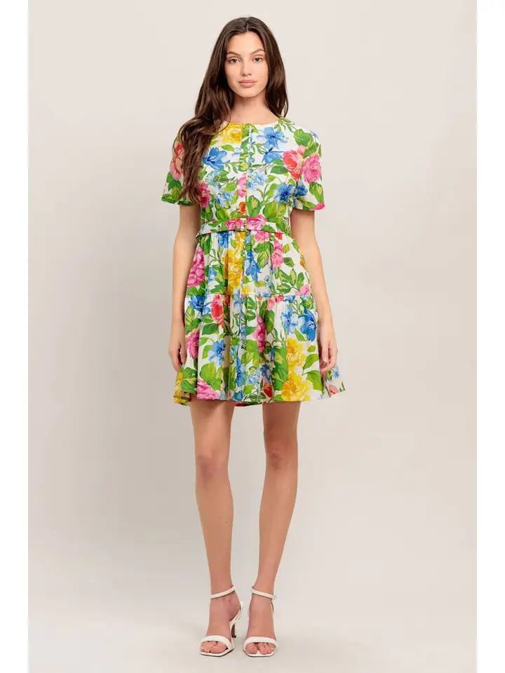 Floral Woven Mini Shift Dress - The Season Boutique