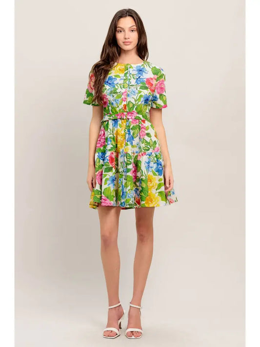 Floral Woven Mini Shift Dress - The Season Boutique