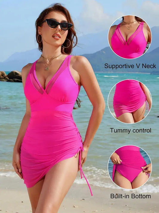 Mesh Drawstring One-Piece