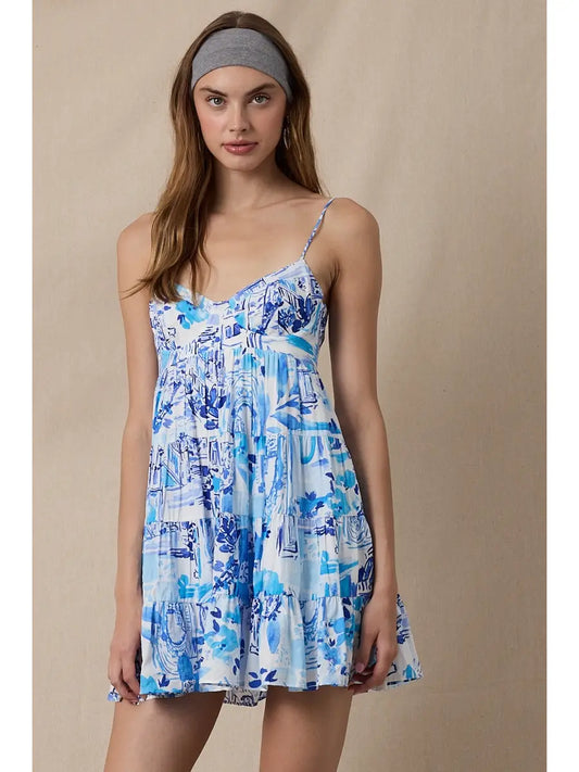 Abstract Open Back Corset Mini Dress