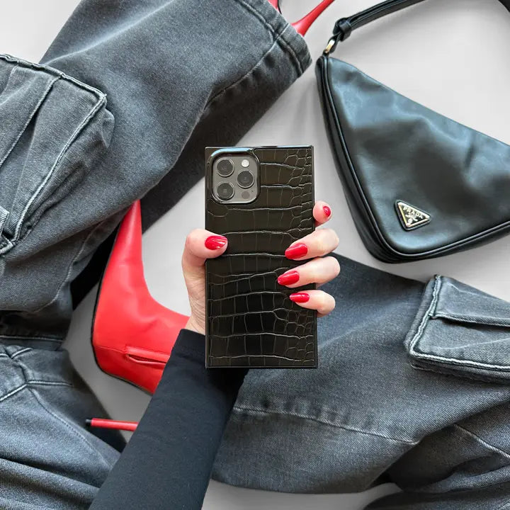Black Crocodile Leather Magsafe Iphone Case