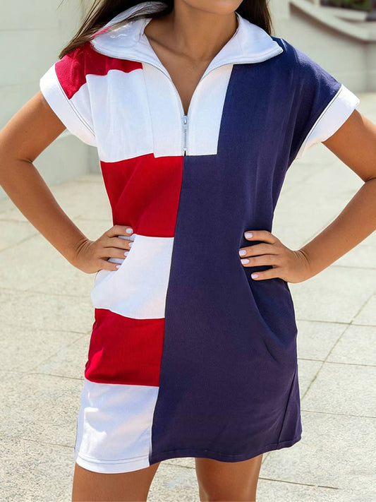 Americana Stripes Zip T Shirt Dress - The Season Boutique