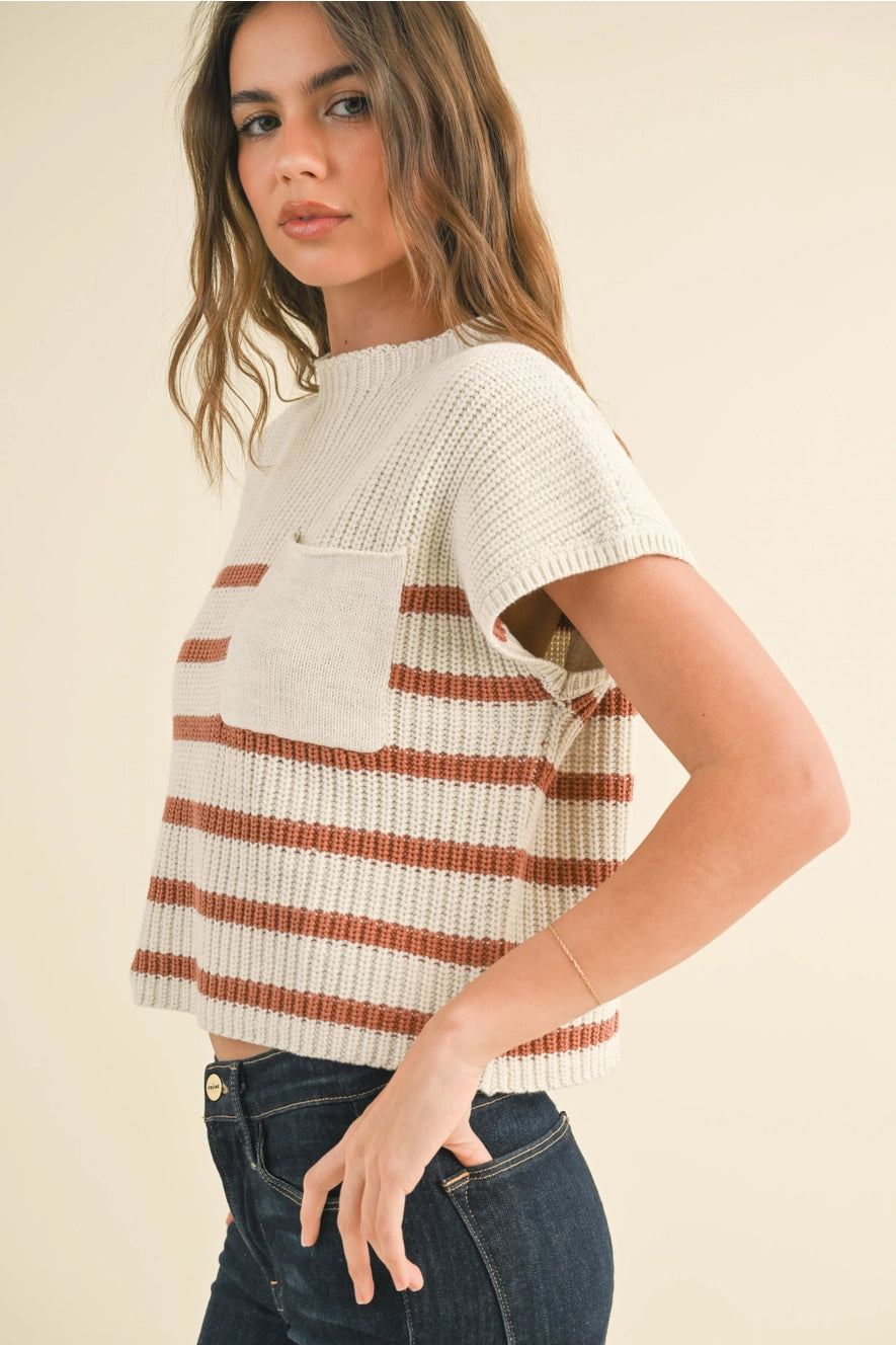 Half Mock Neck Striped Knit Top