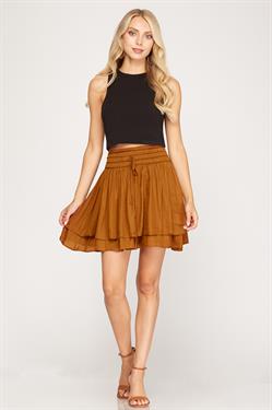 Caramel Satin Layered Skirt