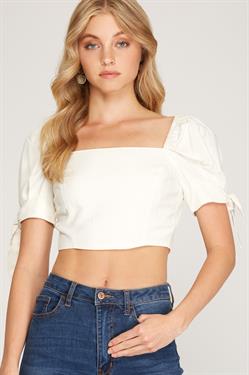 Off White LINEN CROP TOP