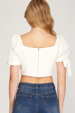 Off White LINEN CROP TOP