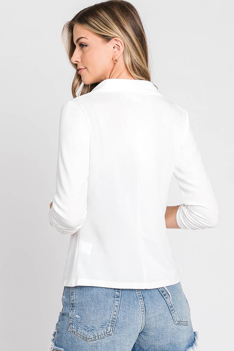Casual Work Ruched 3/4 Sleeve Blazer - The Season Boutique
